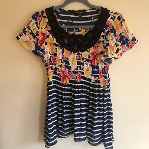 Melissa Paige petite navy floral babydoll top PL